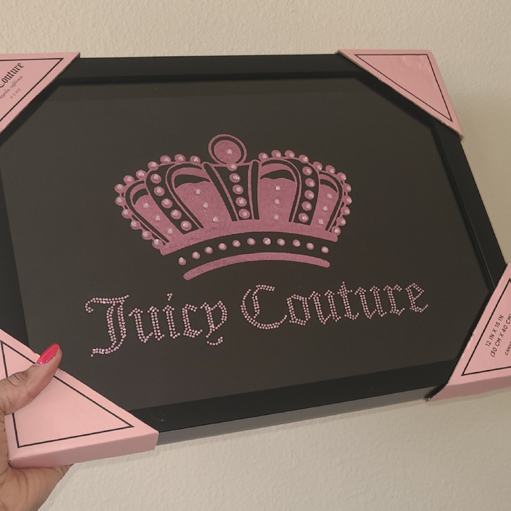 Juicy Couture Pink Crown Wall Art - Pink on Black - 12x16